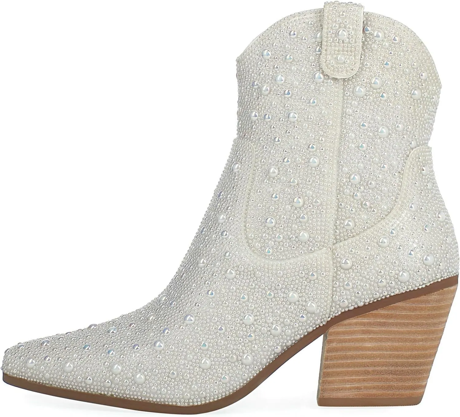 Agodor Rhinestone Cowboy Boots Women Glitter Chunky Heel Western Cowgirl Booties Sparkly Pointed Toe Wedding Shoes
