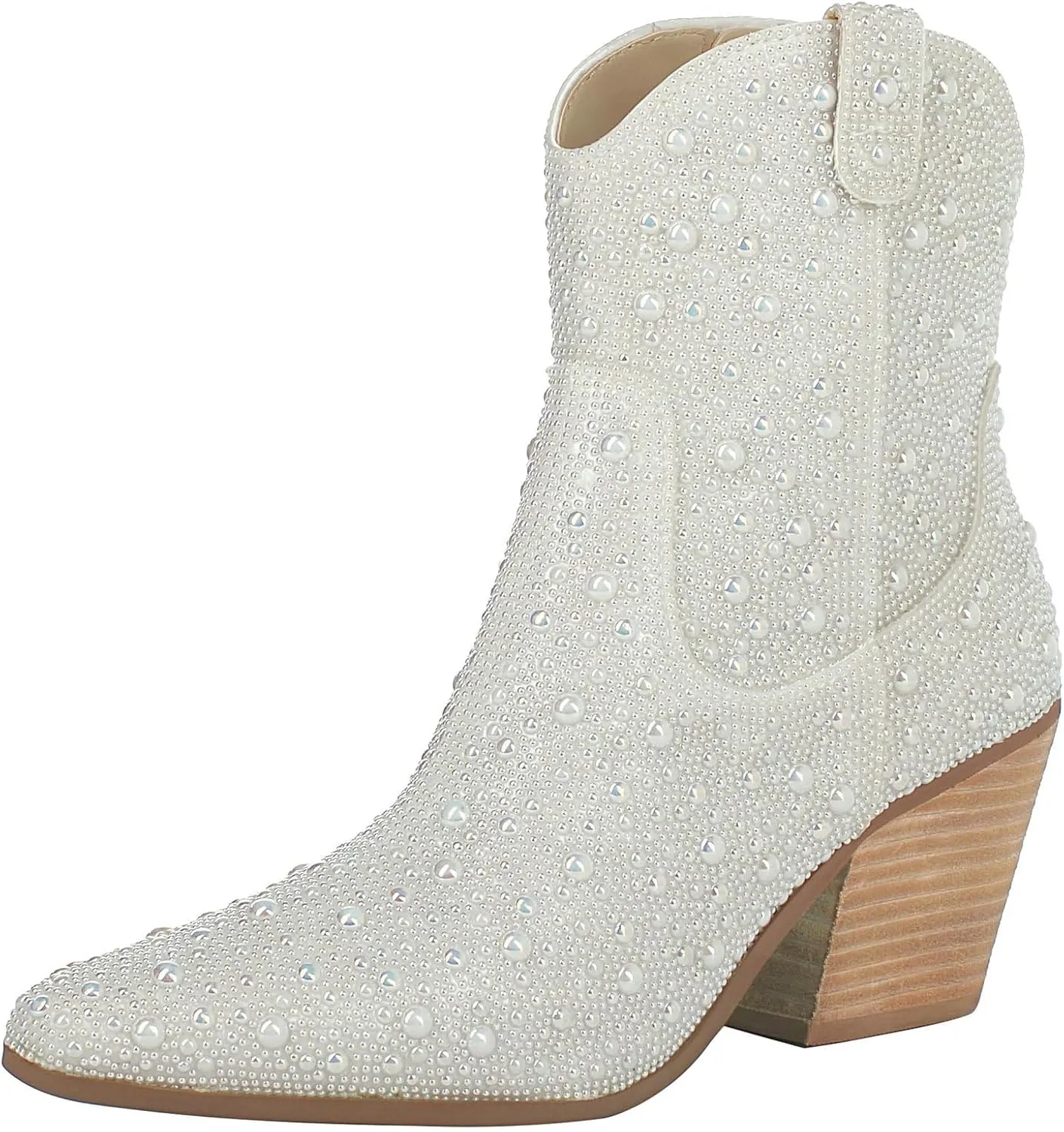 Agodor Rhinestone Cowboy Boots Women Glitter Chunky Heel Western Cowgirl Booties Sparkly Pointed Toe Wedding Shoes