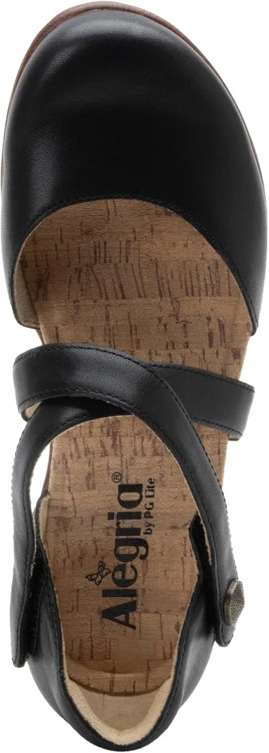 Alegria Womens Savina Leather Wedge - Stylish and Versatile Mary Jane for Endless Support - Enhanced Arch Slip Resistant Platform Ankle Cross Strap Heel for Professionals