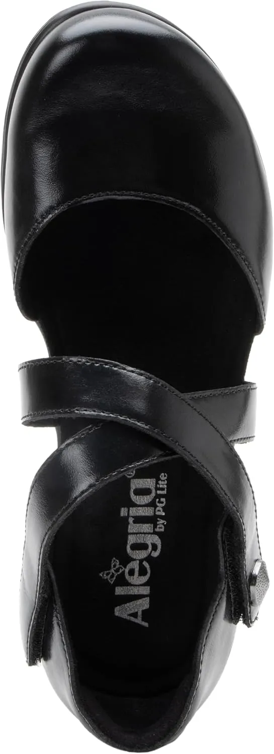 Alegria Womens Savina Leather Wedge - Stylish and Versatile Mary Jane for Endless Support - Enhanced Arch Slip Resistant Platform Ankle Cross Strap Heel for Professionals
