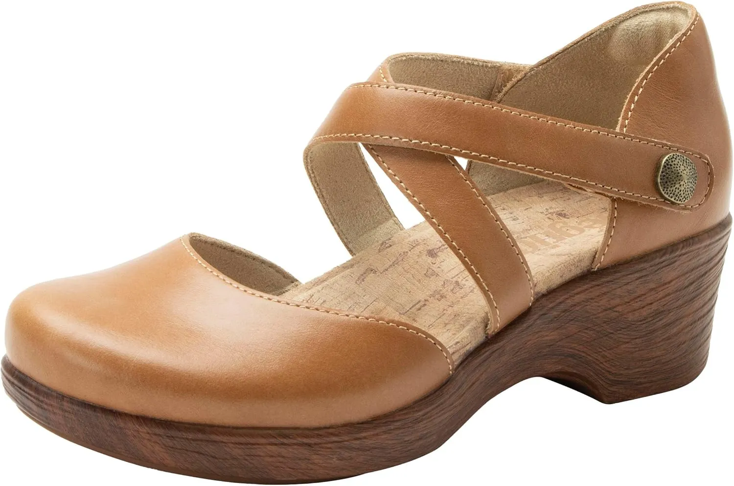 Alegria Womens Savina Leather Wedge - Stylish and Versatile Mary Jane for Endless Support - Enhanced Arch Slip Resistant Platform Ankle Cross Strap Heel for Professionals