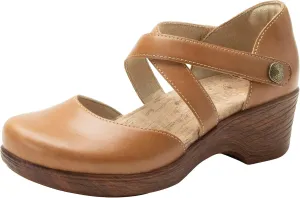 Alegria Womens Savina Leather Wedge - Stylish and Versatile Mary Jane for Endless Support - Enhanced Arch Slip Resistant Platform Ankle Cross Strap Heel for Professionals