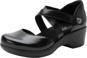 Alegria Womens Savina Leather Wedge - Stylish and Versatile Mary Jane for Endless Support - Enhanced Arch Slip Resistant Platform Ankle Cross Strap Heel for Professionals