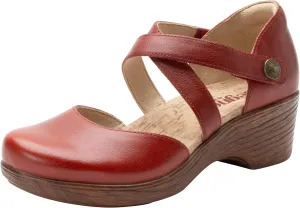 Alegria Womens Savina Leather Wedge - Stylish and Versatile Mary Jane for Endless Support - Enhanced Arch Slip Resistant Platform Ankle Cross Strap Heel for Professionals
