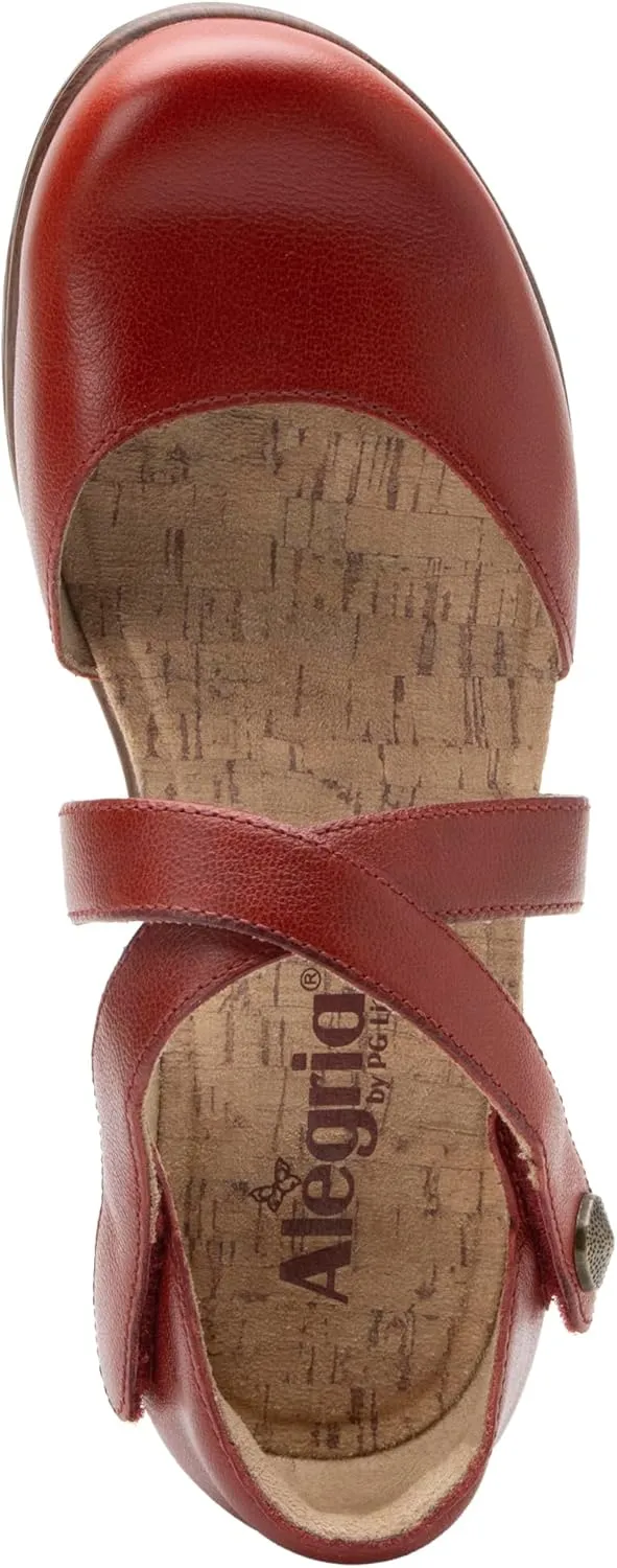 Alegria Womens Savina Leather Wedge - Stylish and Versatile Mary Jane for Endless Support - Enhanced Arch Slip Resistant Platform Ankle Cross Strap Heel for Professionals