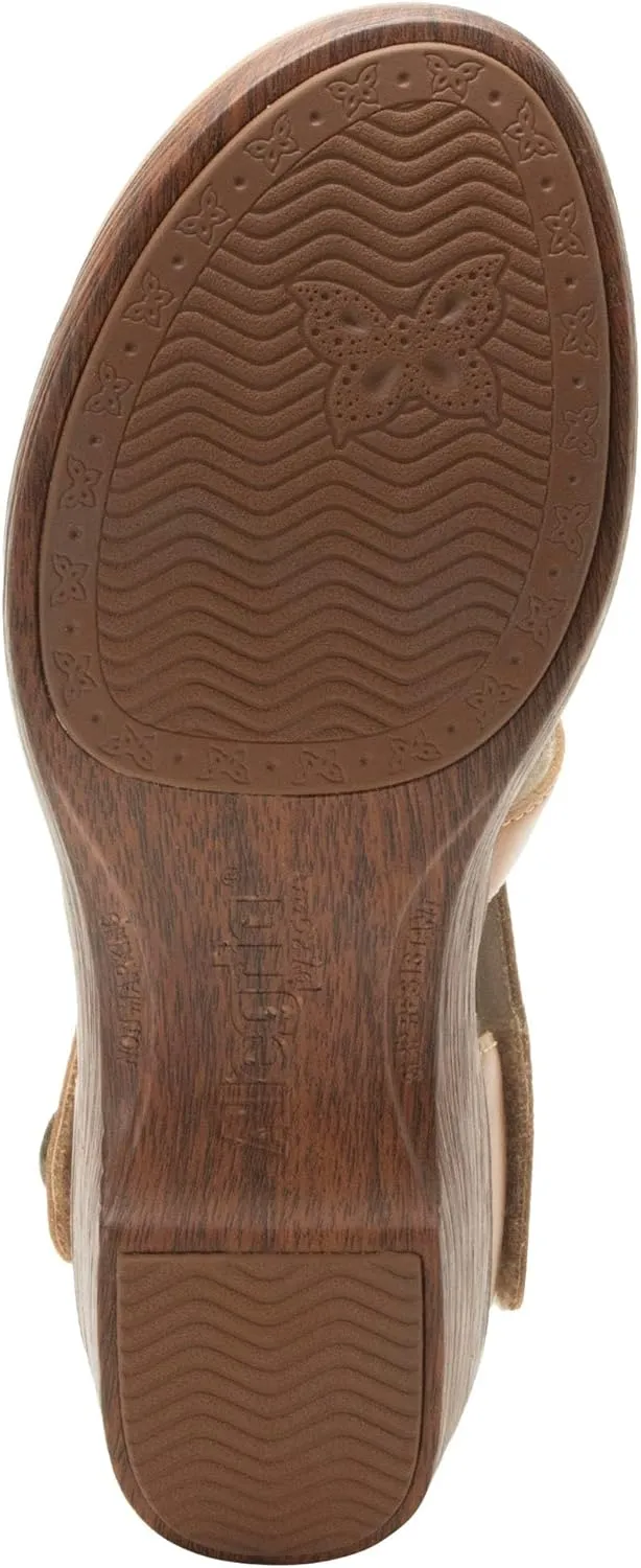 Alegria Womens Savina Leather Wedge - Stylish and Versatile Mary Jane for Endless Support - Enhanced Arch Slip Resistant Platform Ankle Cross Strap Heel for Professionals