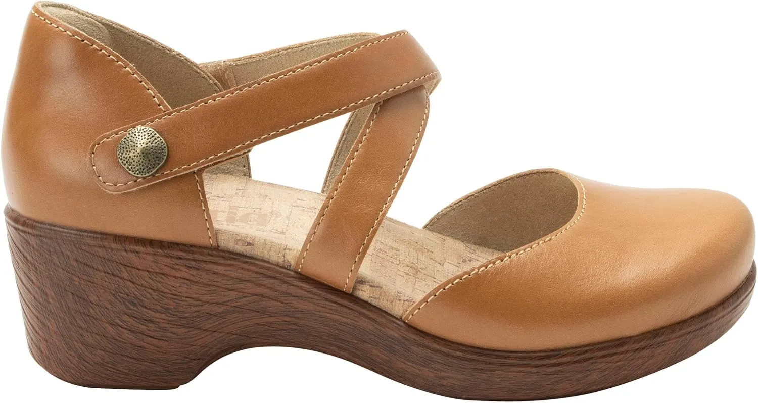Alegria Womens Savina Leather Wedge - Stylish and Versatile Mary Jane for Endless Support - Enhanced Arch Slip Resistant Platform Ankle Cross Strap Heel for Professionals
