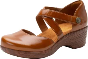 Alegria Womens Savina Leather Wedge - Stylish and Versatile Mary Jane for Endless Support - Enhanced Arch Slip Resistant Platform Ankle Cross Strap Heel for Professionals