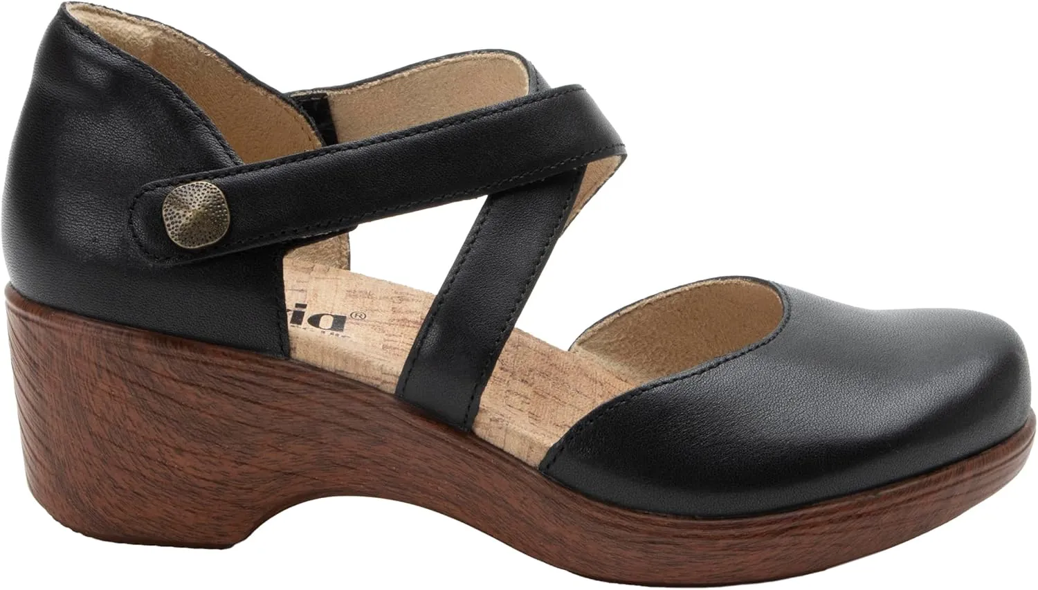 Alegria Womens Savina Leather Wedge - Stylish and Versatile Mary Jane for Endless Support - Enhanced Arch Slip Resistant Platform Ankle Cross Strap Heel for Professionals
