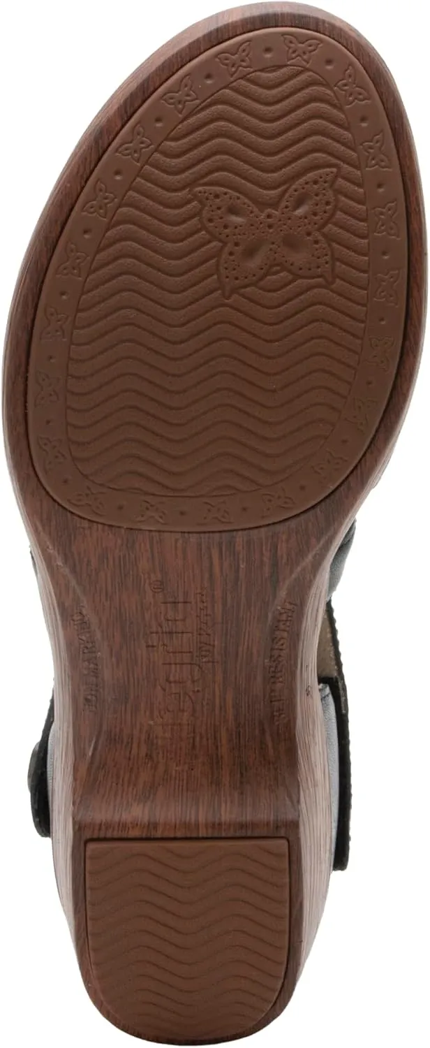 Alegria Womens Savina Leather Wedge - Stylish and Versatile Mary Jane for Endless Support - Enhanced Arch Slip Resistant Platform Ankle Cross Strap Heel for Professionals