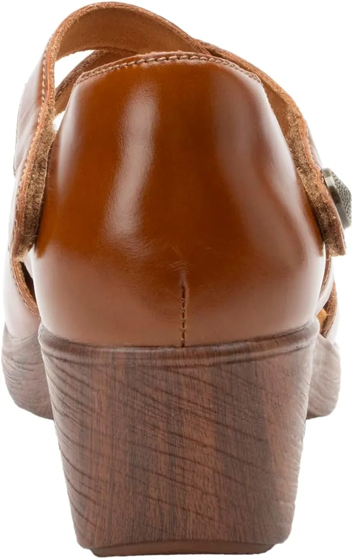 Alegria Womens Savina Leather Wedge - Stylish and Versatile Mary Jane for Endless Support - Enhanced Arch Slip Resistant Platform Ankle Cross Strap Heel for Professionals