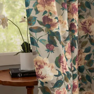 ALIGOGO Floral Drapes 63 Inch Length - Antique Linen Botanical Toile Curtains for Bedroom 2 Panels, Rustic Country Privacy Grommet Light Filtering Grandma Core Decor, 50W x 63L Inch, Taupe