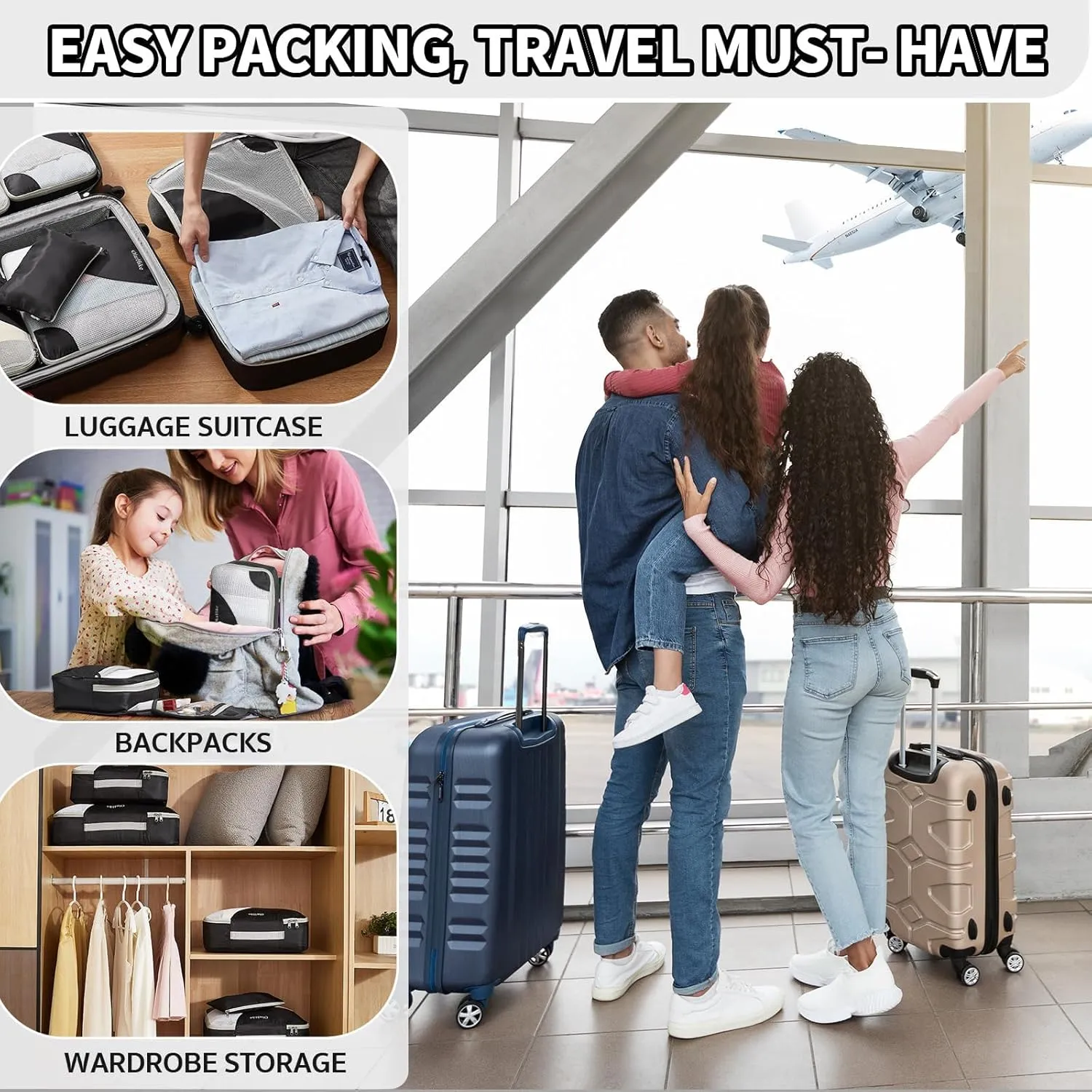 ALL INCLUDED 10 Set Durable Packing Cubes for Suitcases,OlarHike Essentials for Travel,UPGRADED Anti-Tear Stitching, NEW Improved Luggage Packing Organizers for Travel Accessories (Black)