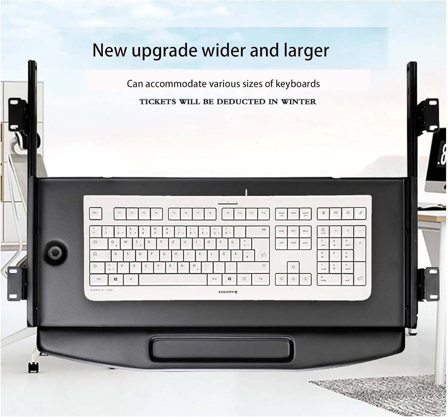 All Steel Sliding Under Desk Keyboard Tray with 360° Rotating Mouse Platform, Sturdy and Easy to Slide, Built-in Pen Holder, Pull-Out Keyboard Tray for Desk,