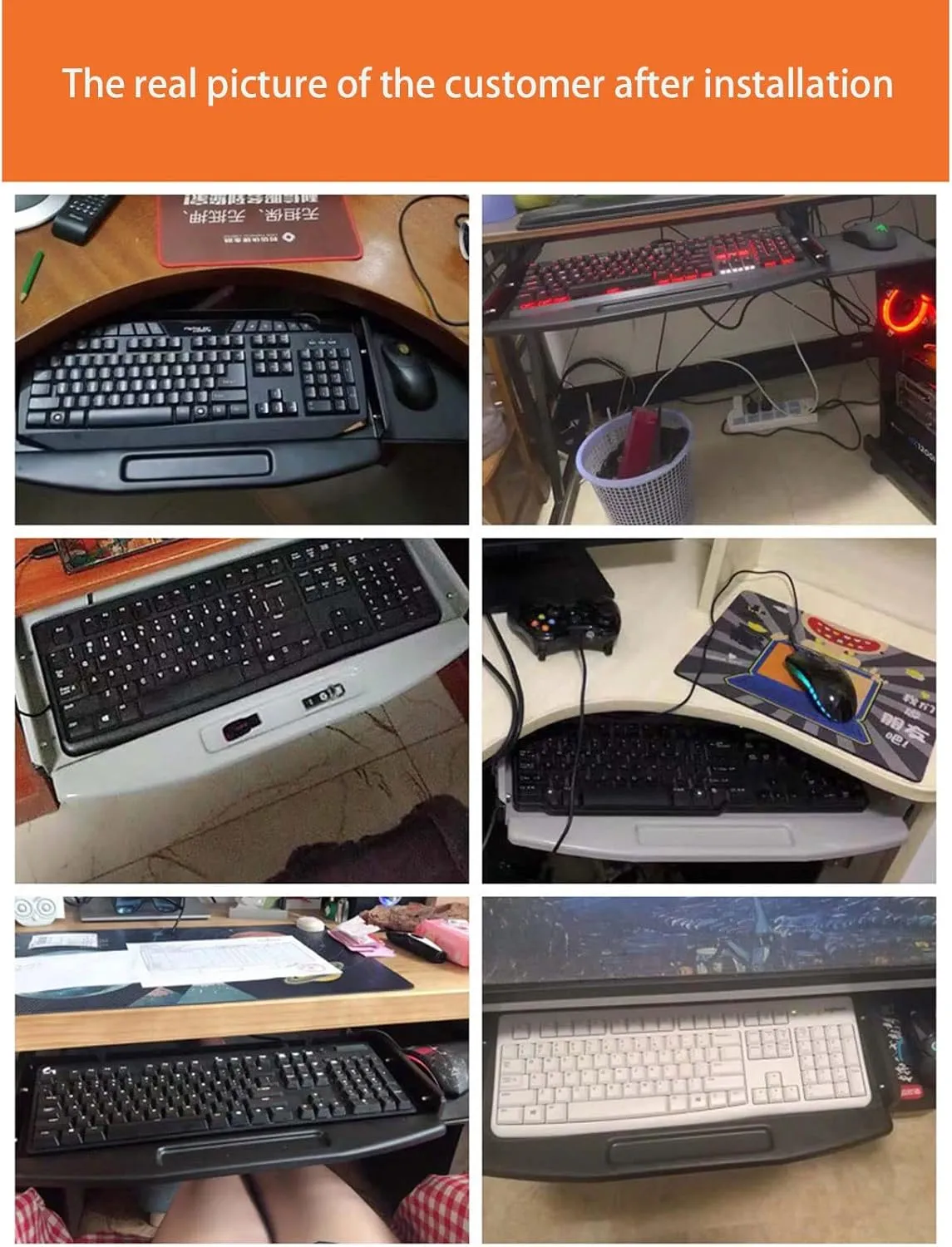 All Steel Sliding Under Desk Keyboard Tray with 360° Rotating Mouse Platform, Sturdy and Easy to Slide, Built-in Pen Holder, Pull-Out Keyboard Tray for Desk,