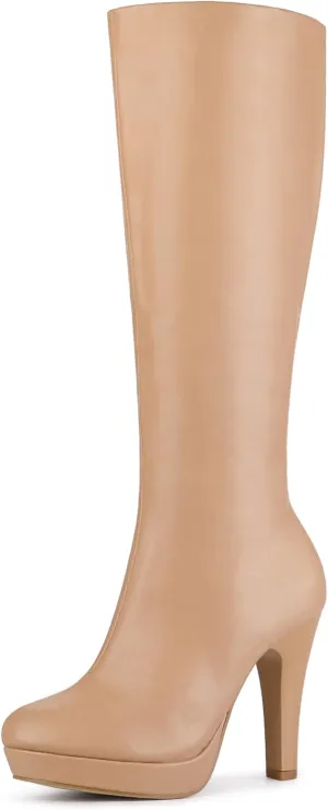 Allegra K Women's Chunky Heel Round Toe Platform Knee High Boots