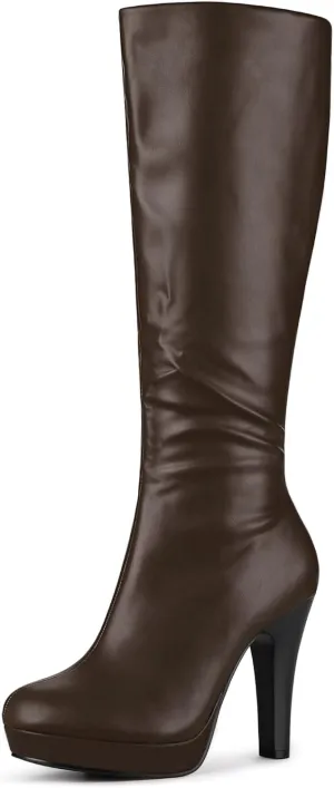 Allegra K Women's Chunky Heel Round Toe Platform Knee High Boots