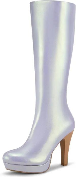 Allegra K Women's Chunky Heel Round Toe Platform Knee High Boots