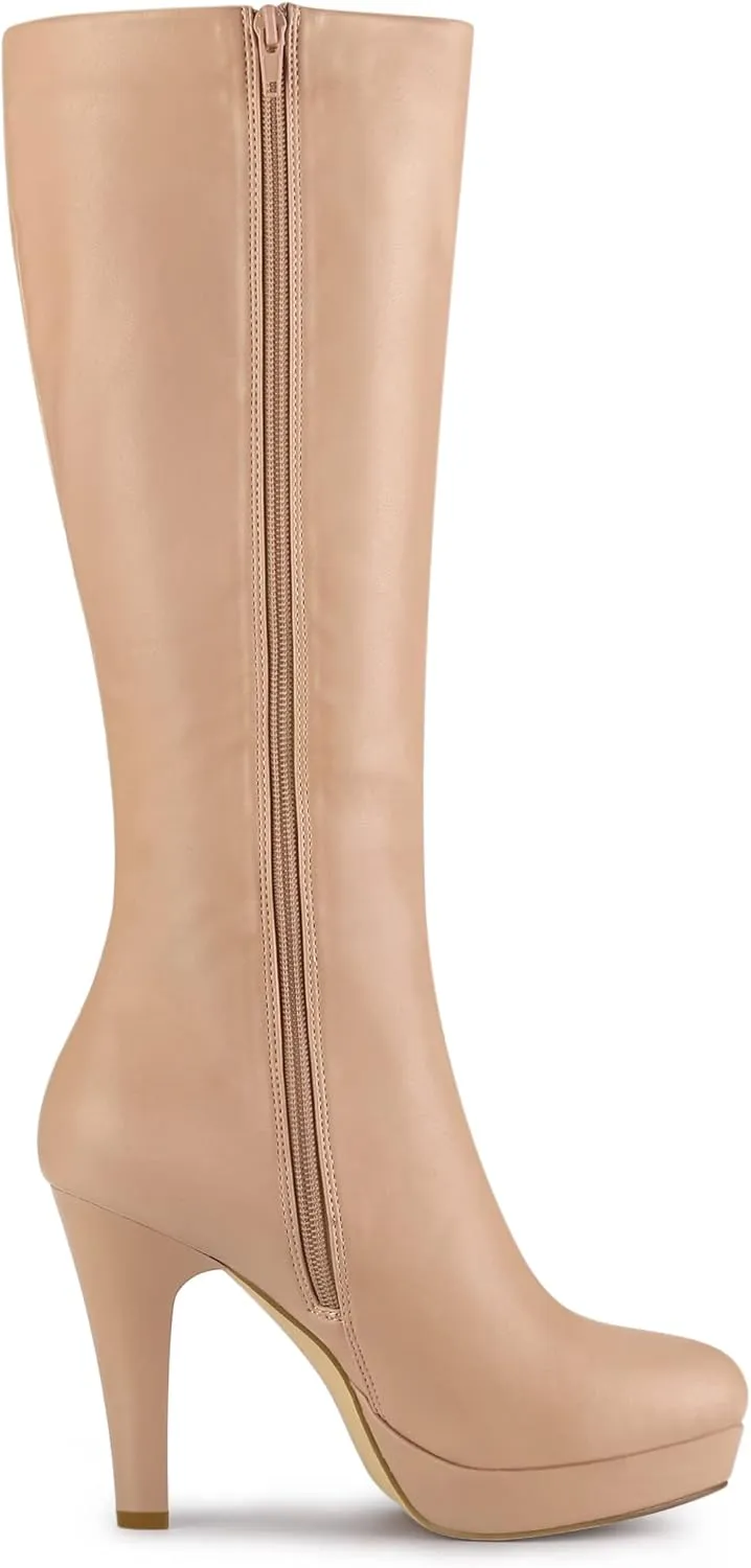 Allegra K Women's Chunky Heel Round Toe Platform Knee High Boots