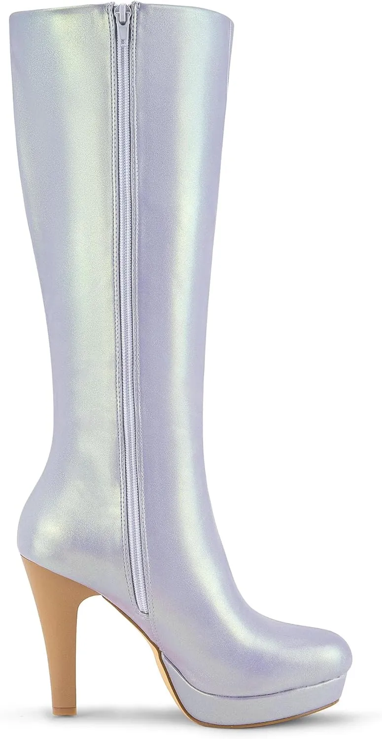Allegra K Women's Chunky Heel Round Toe Platform Knee High Boots