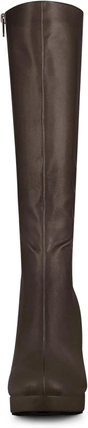 Allegra K Women's Chunky Heel Round Toe Platform Knee High Boots