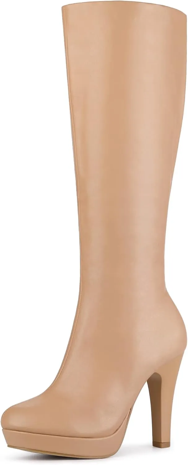 Allegra K Women's Chunky Heel Round Toe Platform Knee High Boots