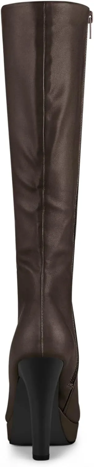 Allegra K Women's Chunky Heel Round Toe Platform Knee High Boots