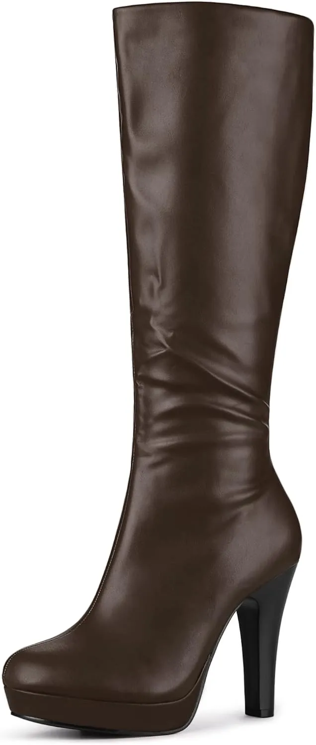 Allegra K Women's Chunky Heel Round Toe Platform Knee High Boots