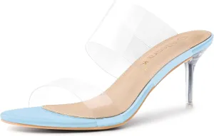 Allegra K Women's Clear Slide Stiletto Heel Clear Sandals
