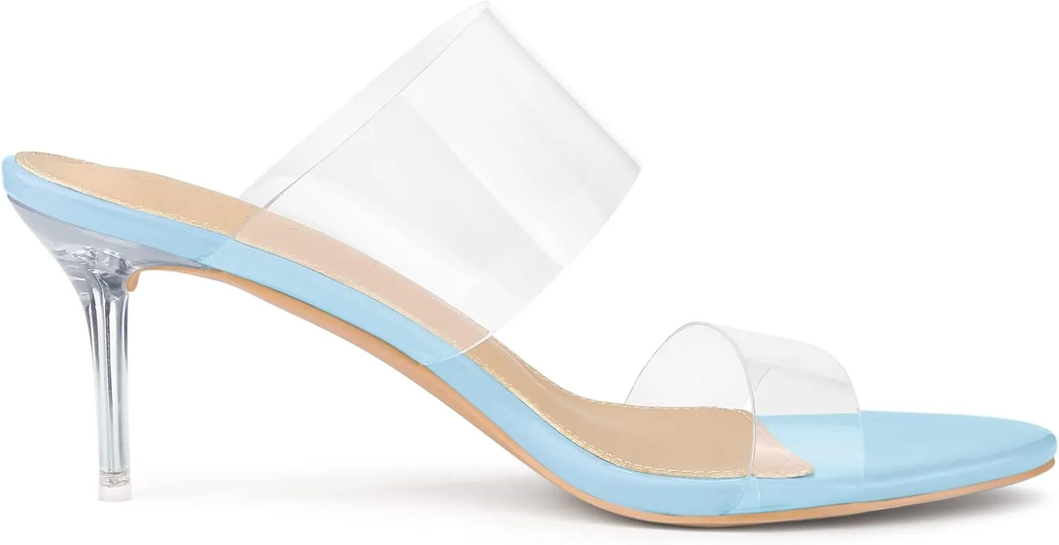 Allegra K Women's Clear Slide Stiletto Heel Clear Sandals