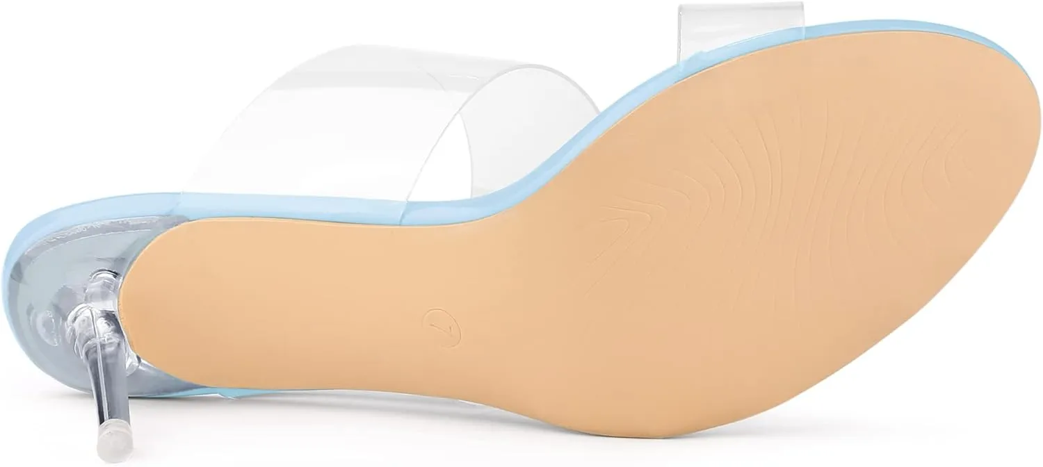 Allegra K Women's Clear Slide Stiletto Heel Clear Sandals