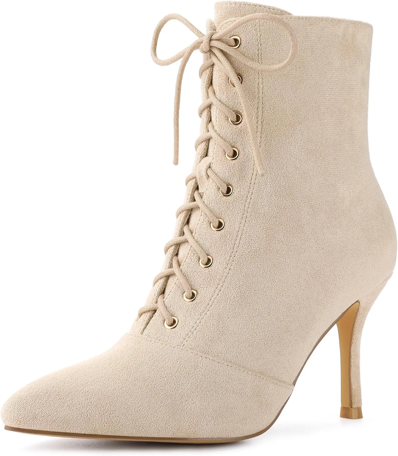 Allegra K Women's Pointy Toe Side Zip Lace Up Stiletto Heels Ankle Boots
