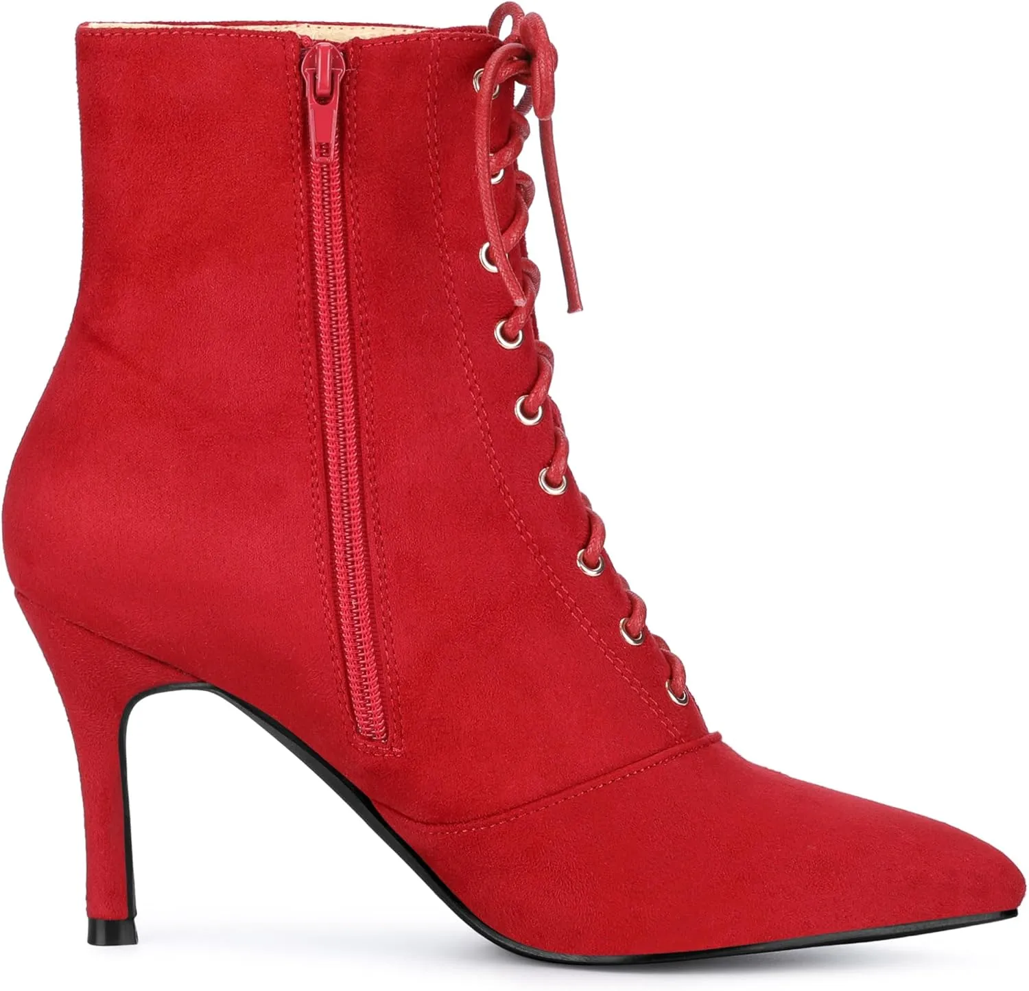 Allegra K Women's Pointy Toe Side Zip Lace Up Stiletto Heels Ankle Boots