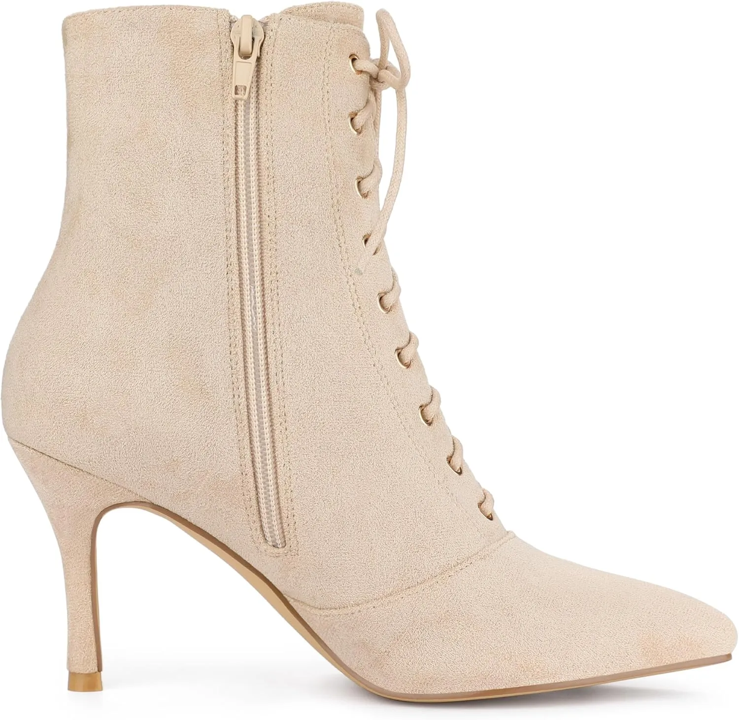 Allegra K Women's Pointy Toe Side Zip Lace Up Stiletto Heels Ankle Boots