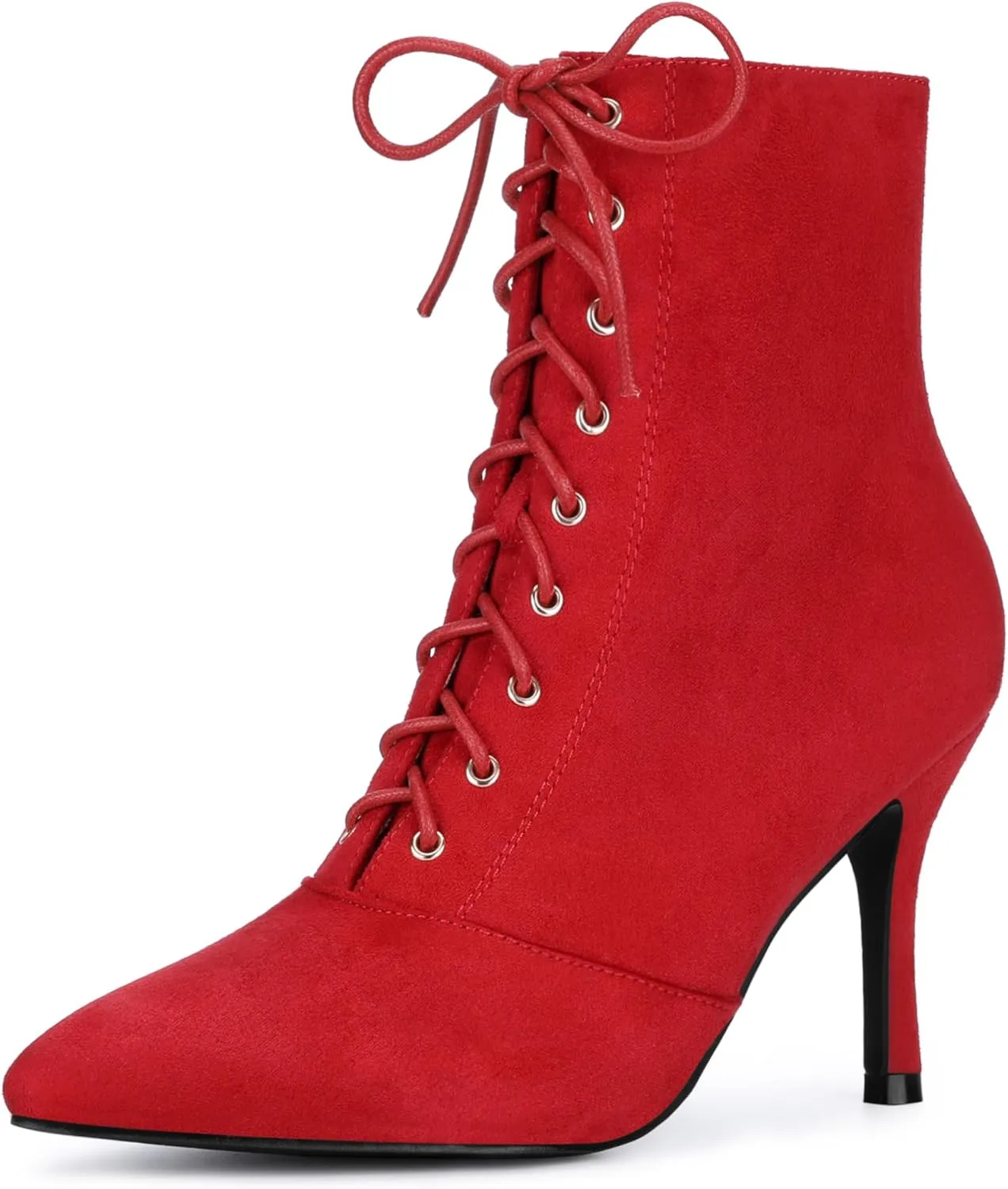 Allegra K Women's Pointy Toe Side Zip Lace Up Stiletto Heels Ankle Boots