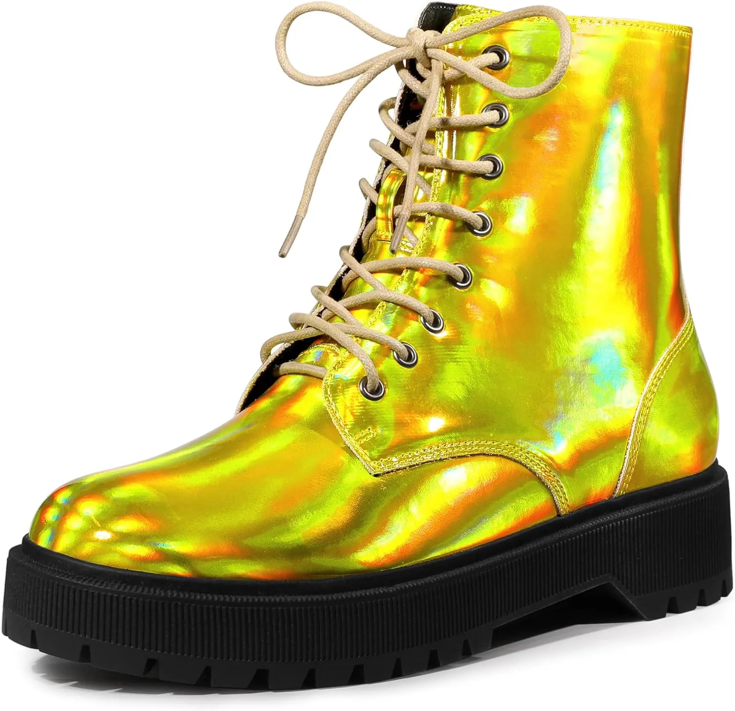 Allegra K Women's Round Toe Platform Lace Up Colorful Combat Ankle Boots
