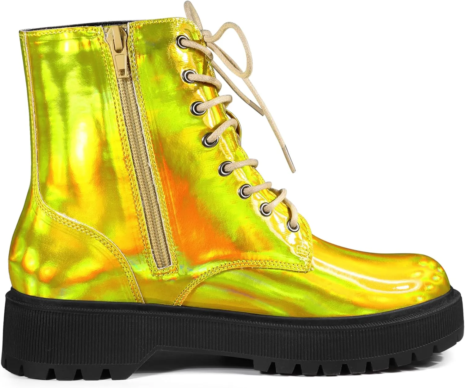 Allegra K Women's Round Toe Platform Lace Up Colorful Combat Ankle Boots