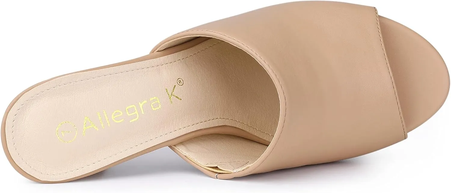 Allegra K Women's Slip on Block Heel Slide Sandals