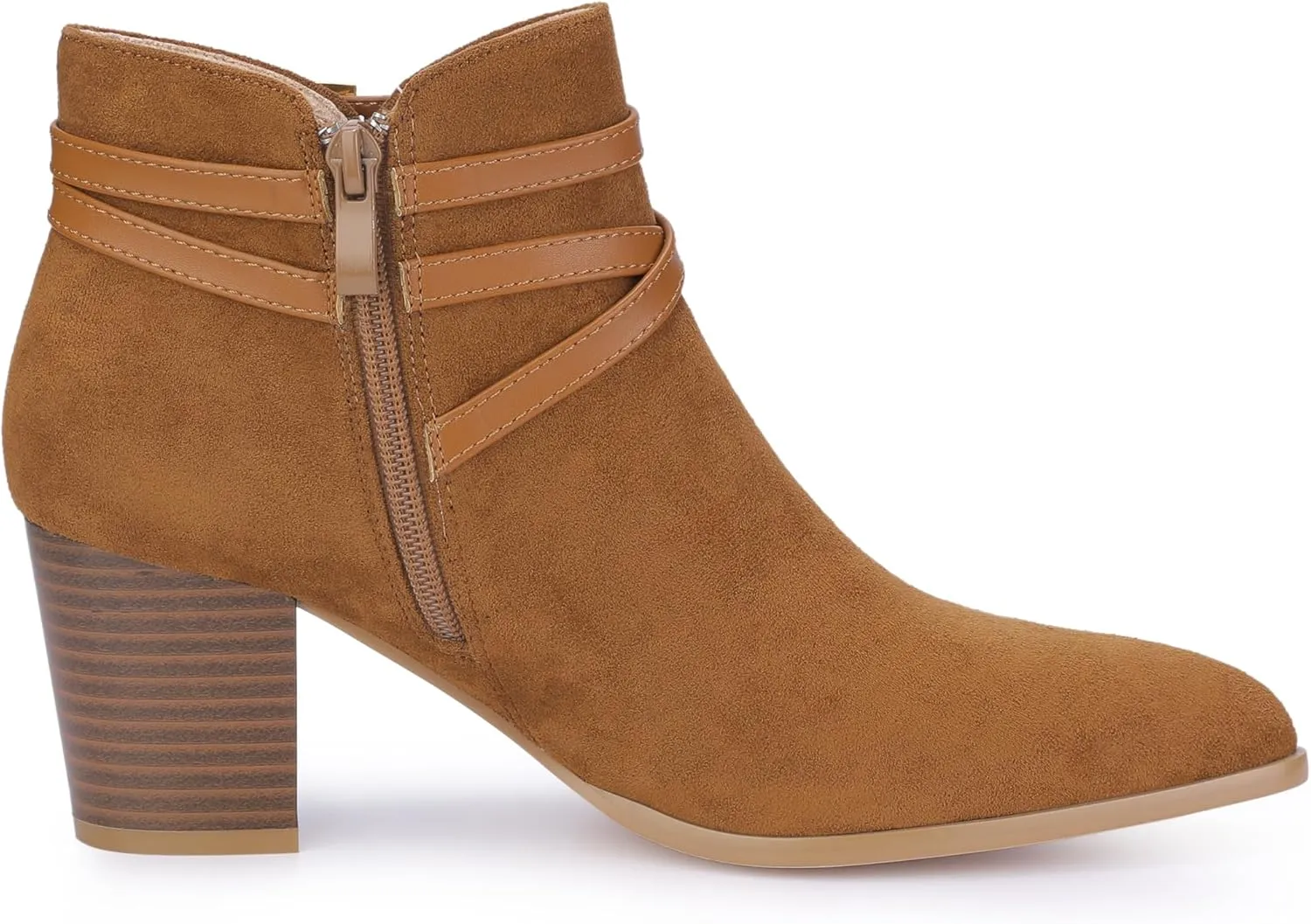 Allegra K Women's Strappy Pointed Toe Buckle Chunky Heel Ankle Booties