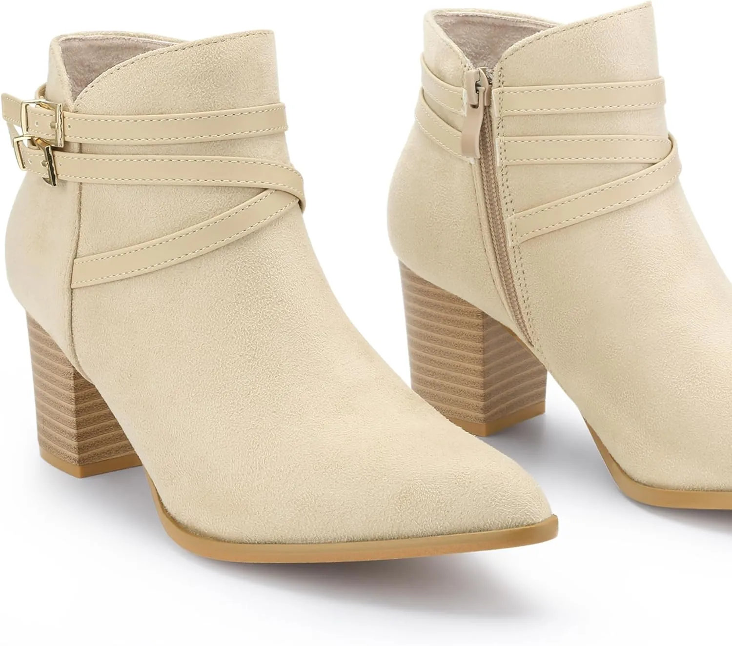 Allegra K Women's Strappy Pointed Toe Buckle Chunky Heel Ankle Booties