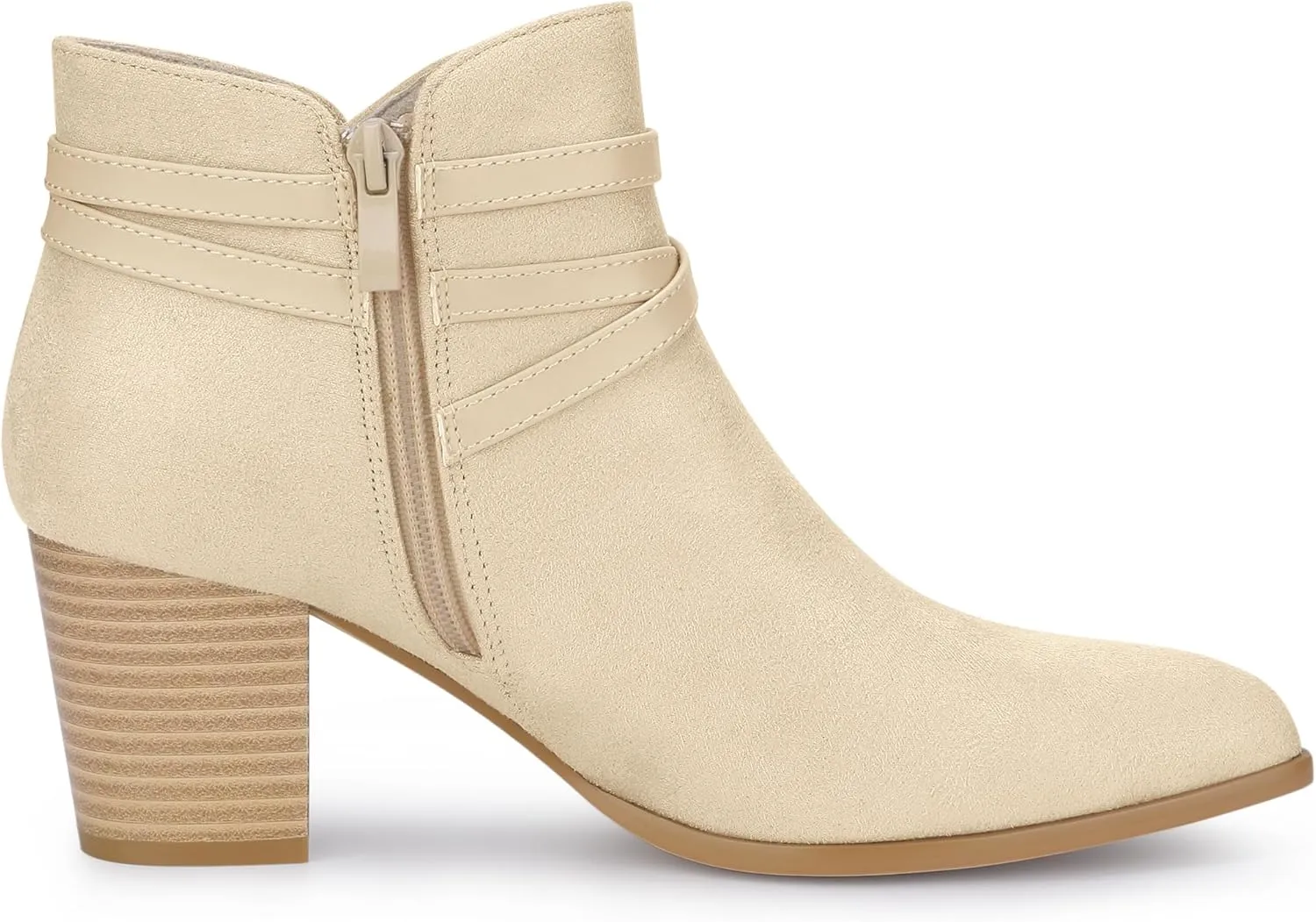 Allegra K Women's Strappy Pointed Toe Buckle Chunky Heel Ankle Booties