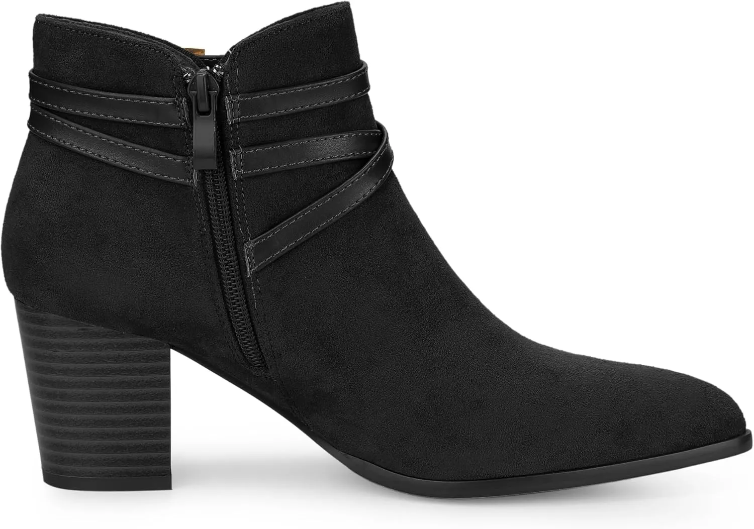 Allegra K Women's Strappy Pointed Toe Buckle Chunky Heel Ankle Booties