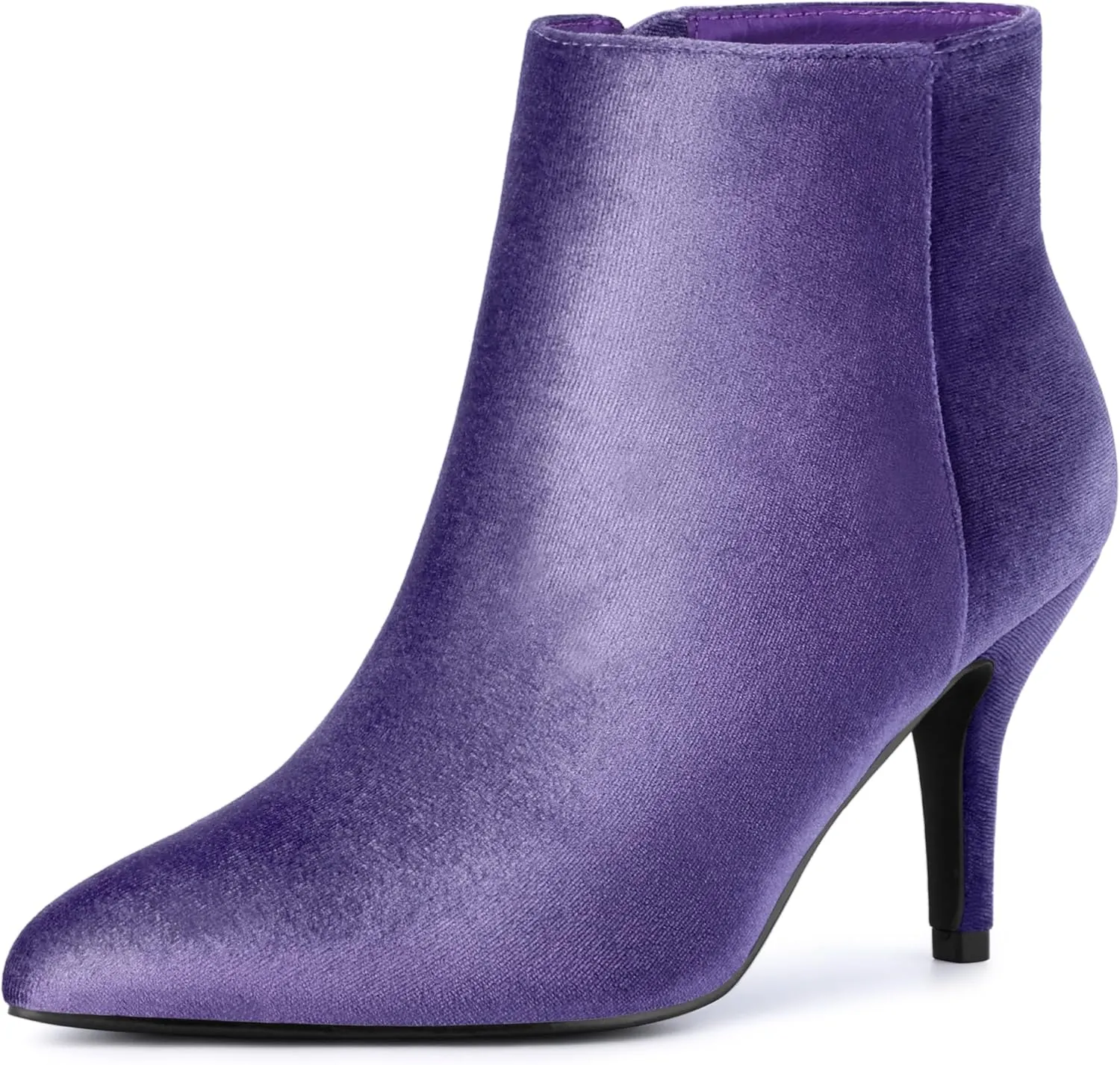 Allegra K Women's Velvet Pointy Toe Stiletto Heels Ankle Boots