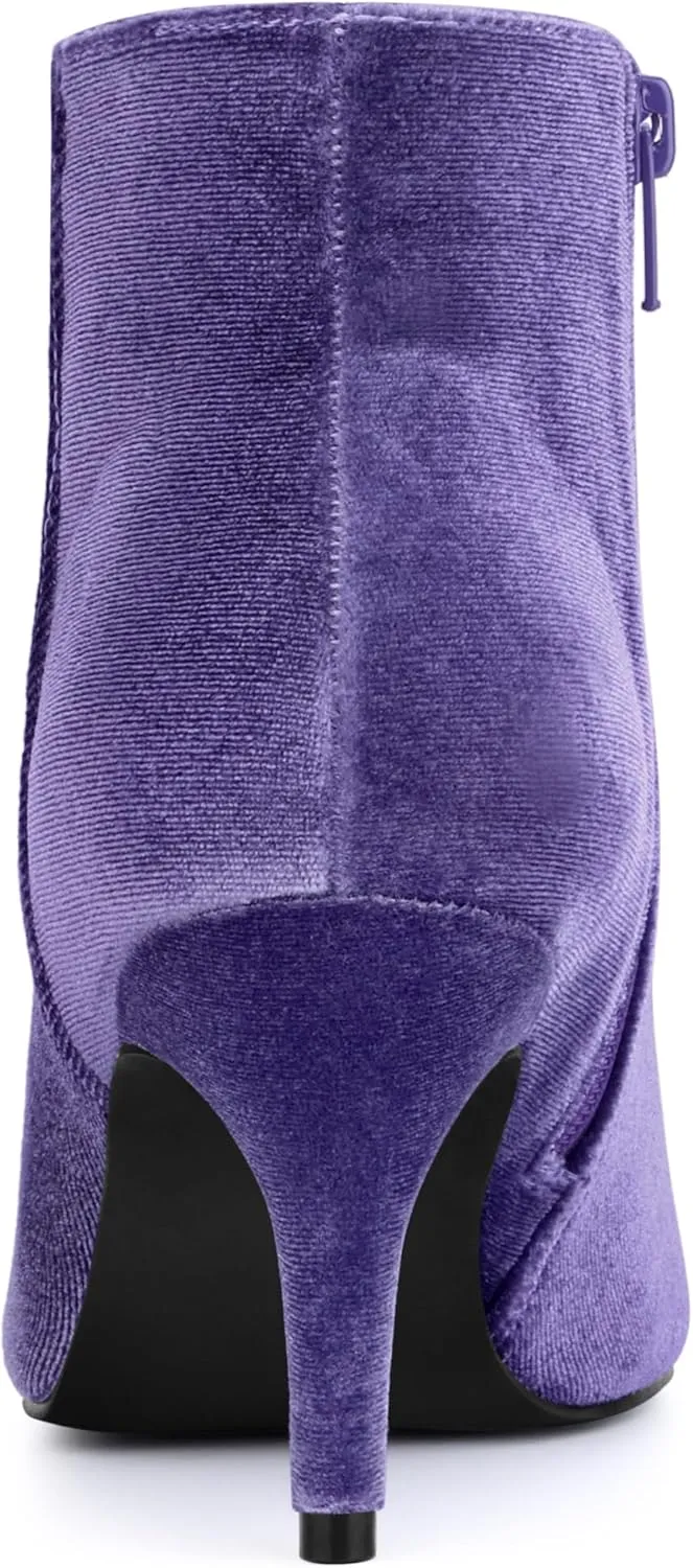 Allegra K Women's Velvet Pointy Toe Stiletto Heels Ankle Boots