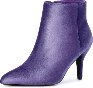 Allegra K Women's Velvet Pointy Toe Stiletto Heels Ankle Boots