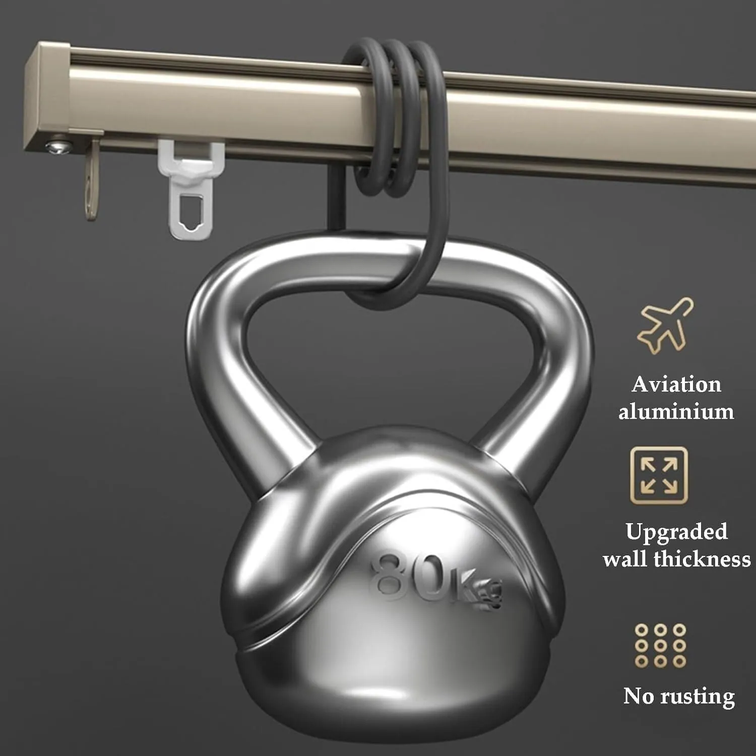 Aluminum Ceiling Track with Silent Rollers, Suitable for Room Partition Tracks(Noir,2.5M/8Ft)