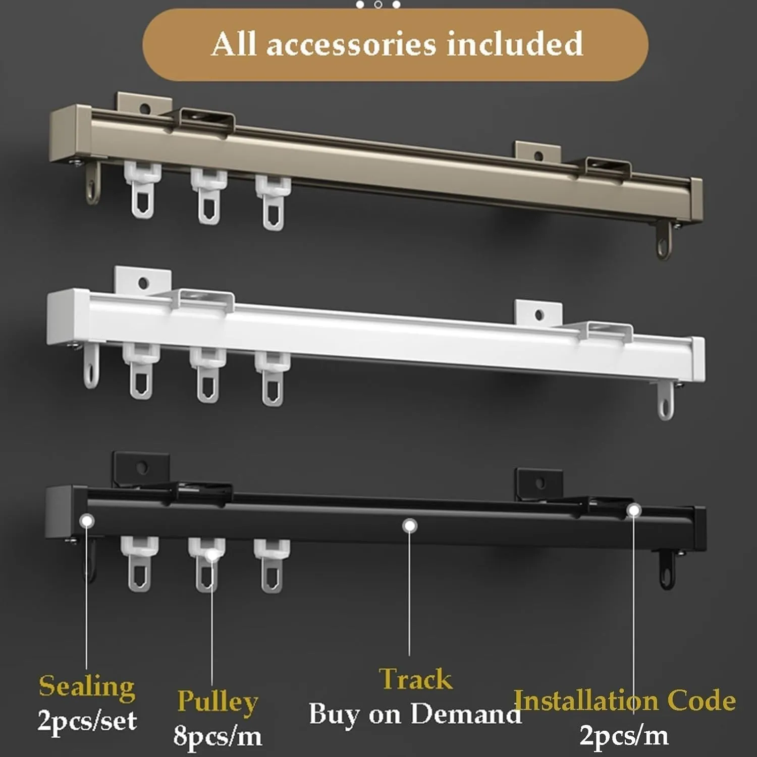 Aluminum Ceiling Track with Silent Rollers, Suitable for Room Partition Tracks(Noir,2.5M/8Ft)