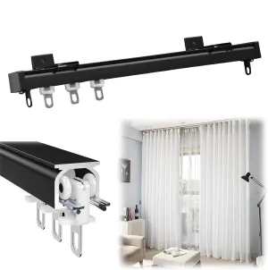 Aluminum Ceiling Track with Silent Rollers, Suitable for Room Partition Tracks(Noir,2.5M/8Ft)
