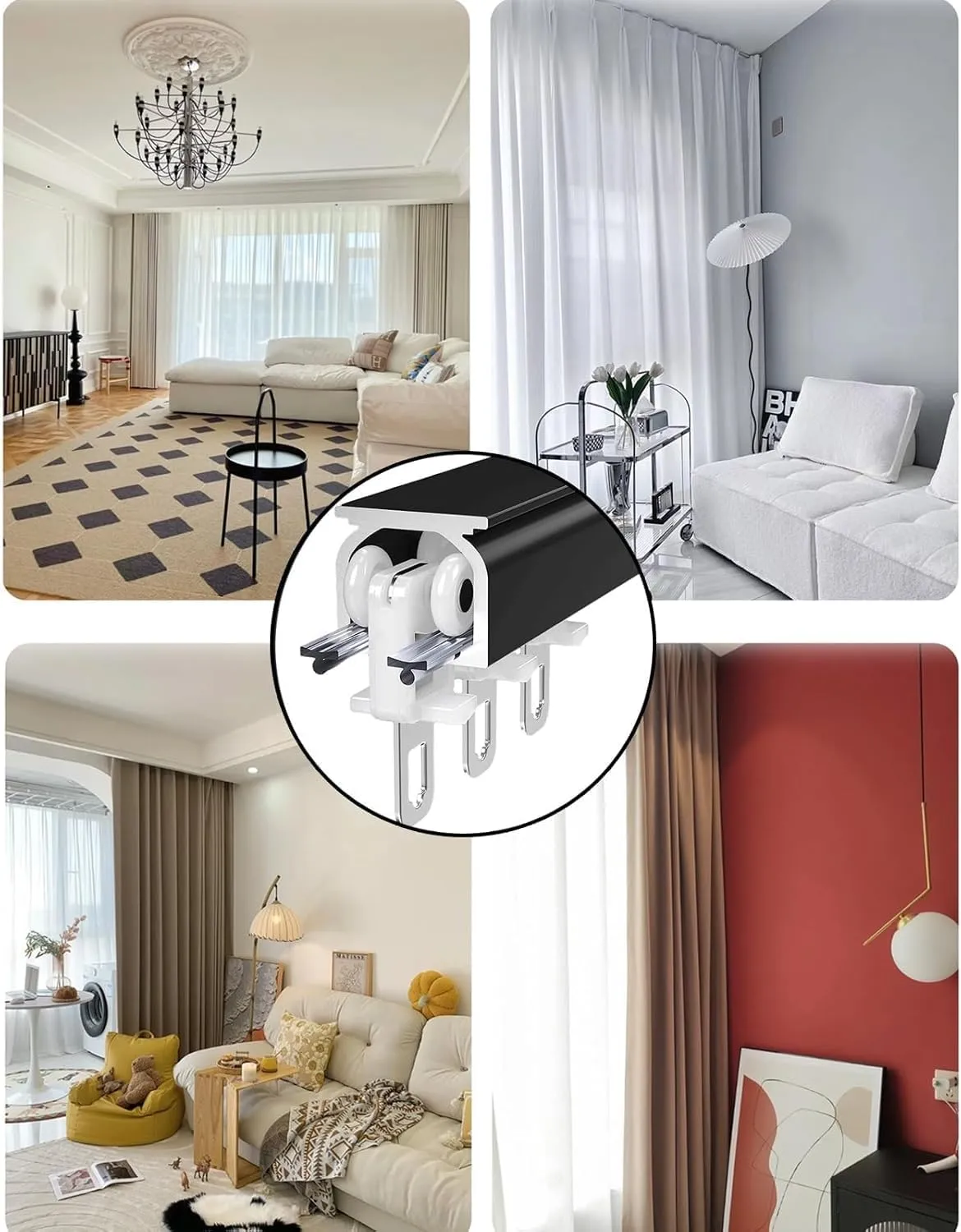 Aluminum Ceiling Track with Silent Rollers, Suitable for Room Partition Tracks(Noir,2.5M/8Ft)