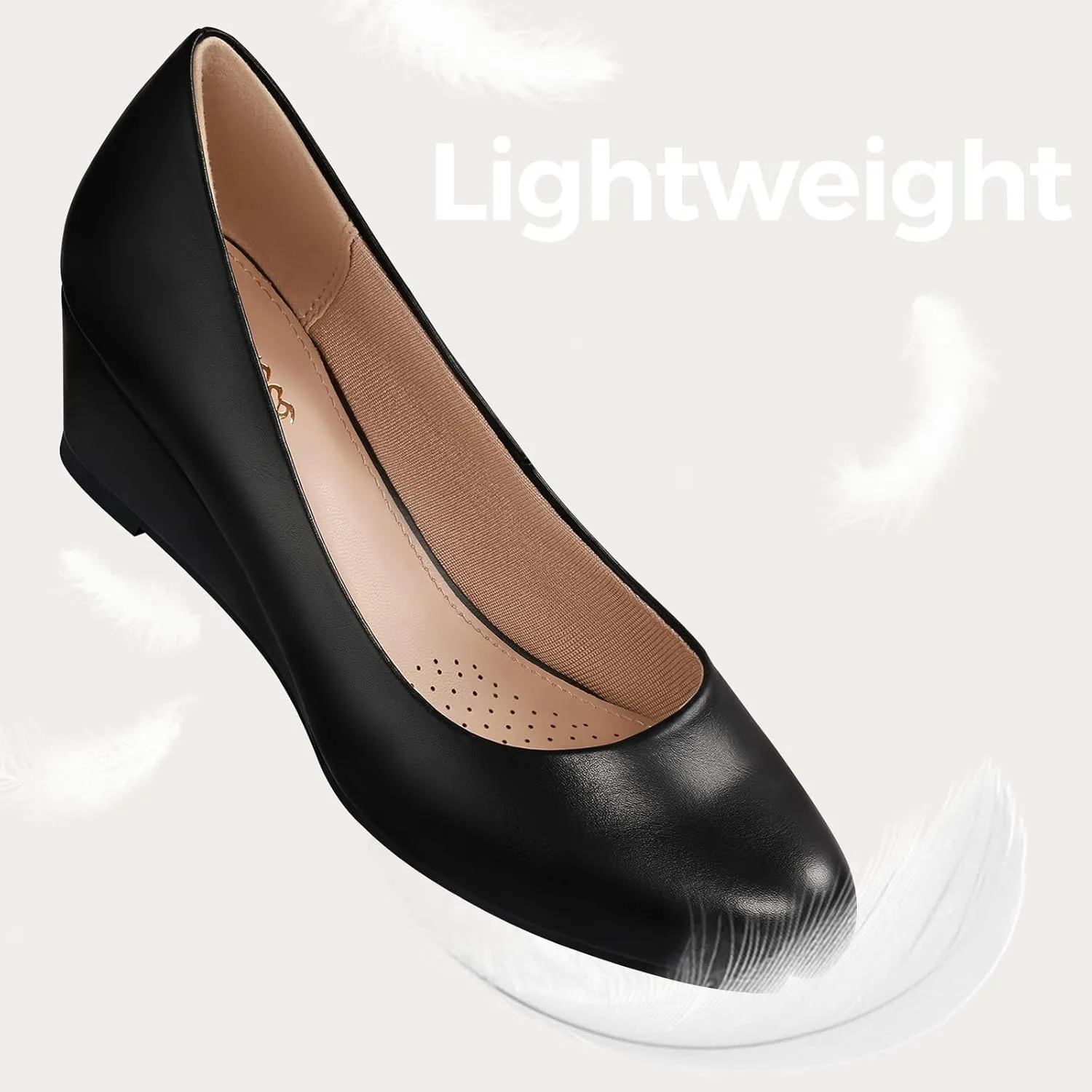 Ankis Black Nude Silver Gold Wedges for Women, Low Heel Women's Wedge Comfortable Closed Toe Women Pumps Dress Shoes -2Inch